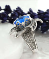 Lotus Flower Blue Quartz Gemstone Women Silver Statement Ring