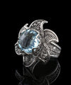 Lotus Flower Blue Topaz Gemstone Women Silver Statement Ring