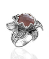 Lotus Flower Cherry Quartz Gemstone Women Silver Statement Ring