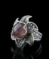 Lotus Flower Cherry Quartz Gemstone Women Silver Statement Ring