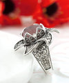 Lotus Flower Cherry Quartz Gemstone Women Silver Statement Ring