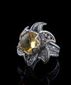 Lotus Flower Citrine Gemstone Women Silver Statement Ring