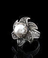 Lotus Flower Freshwater Pearl Women Silver Statement Ring