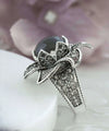 Lotus Flower Gray Moonstone Gemstone Women Silver Statement Ring