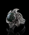 Lotus Flower Malachite Gemstone Women Silver Statement Ring