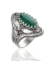 Malachite Gemstone Sterling Silver Women Statement Ring with Daisy Figures