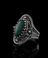 Malachite Gemstone Sterling Silver Women Statement Ring with Daisy Figures