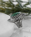 Malachite Gemstone Sterling Silver Women Statement Ring with Daisy Figures