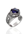 Meander Pattern Filigree Art Amethyst Gemstone Women Silver Cocktail Ring