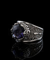 Meander Pattern Filigree Art Amethyst Gemstone Women Silver Cocktail Ring
