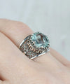 Meander Pattern Filigree Art Aquamarine Gemstone Women Silver Cocktail Ring