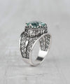 Meander Pattern Filigree Art Aquamarine Gemstone Women Silver Cocktail Ring