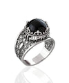 Meander Pattern Filigree Art Black Onyx Gemstone Women Silver Cocktail Ring
