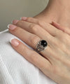 Meander Pattern Filigree Art Black Onyx Gemstone Women Silver Cocktail Ring