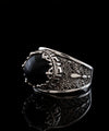 Meander Pattern Filigree Art Black Onyx Gemstone Women Silver Cocktail Ring