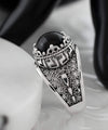 Meander Pattern Filigree Art Black Onyx Gemstone Women Silver Cocktail Ring