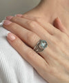 Meander Pattern Filigree Art Blue Topaz Gemstone Women Silver Cocktail Ring