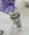 Meander Pattern Filigree Art Blue Topaz Gemstone Women Silver Cocktail Ring