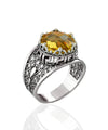 Meander Pattern Filigree Art Citrine Gemstone Women Silver Cocktail Ring