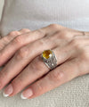 Meander Pattern Filigree Art Citrine Gemstone Women Silver Cocktail Ring