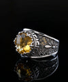 Meander Pattern Filigree Art Citrine Gemstone Women Silver Cocktail Ring