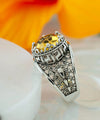 Meander Pattern Filigree Art Citrine Gemstone Women Silver Cocktail Ring