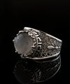 Meander Pattern Filigree Art Gray Moonstone Gemstone Women Silver Cocktail Ring