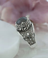 Meander Pattern Filigree Art Gray Moonstone Gemstone Women Silver Cocktail Ring