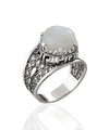 Meander Pattern Filigree Art Moonstone Gemstone Women Silver Cocktail Ring