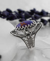 Mojave Turquoise Gemstone Sterling Silver Women Statement Ring with Daisy Figures