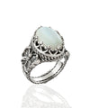Mother of Pearl Gemstone Filigree Art Double Butterfly Detailed Women Silver Statement Ring