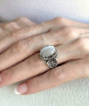 Mother of Pearl Gemstone Filigree Art Double Butterfly Detailed Women Silver Statement Ring