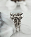 Mother of Pearl Gemstone Filigree Art Double Butterfly Detailed Women Silver Statement Ring