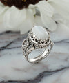 Mother of Pearl Gemstone Filigree Art Double Butterfly Detailed Women Silver Statement Ring