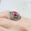 Rhodonite Gemstone Filigree Art Woman Silver Statement Ring