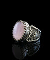 Rose Quartz Gemstone Double Heart Detailed Filigree Art 925 Sterling Silver Women Statement Ring