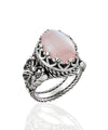 Rose Quartz Gemstone Filigree Art Double Butterfly Detailed Women Silver Statement Ring