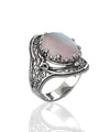 Rose Quartz Gemstone Filigree Art Woman Silver Statement Ring