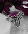 Ruby Corundum Gemstone Sterling Silver Women Statement Ring with Daisy Figures