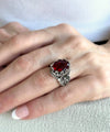 Ruby Quartz Gemstone Filigree Art Double Butterfly Detailed Women Silver Statement Ring