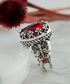 Ruby Quartz Gemstone Filigree Art Double Butterfly Detailed Women Silver Statement Ring