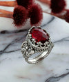 Ruby Quartz Gemstone Filigree Art Double Butterfly Detailed Women Silver Statement Ring
