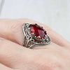 Ruby Quartz Gemstone Filigree Art Woman Silver Statement Ring