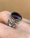 Ruby Zoisite Gemstone Double Heart Detailed Filigree Art 925 Sterling Silver Women Statement Ring