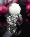 Ruby Zoisite Gemstone Double Heart Detailed Filigree Art 925 Sterling Silver Women Statement Ring