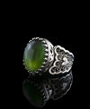 Serpentine Gemstone Double Heart Detailed Filigree Art 925 Sterling Silver Women Statement Ring