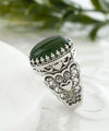 Serpentine Gemstone Double Heart Detailed Filigree Art 925 Sterling Silver Women Statement Ring