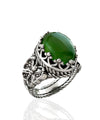 Serpentine Gemstone Filigree Art Double Butterfly Detailed Women Silver Statement Ring
