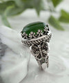 Serpentine Gemstone Filigree Art Double Butterfly Detailed Women Silver Statement Ring