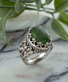 Serpentine Gemstone Filigree Art Double Butterfly Detailed Women Silver Statement Ring